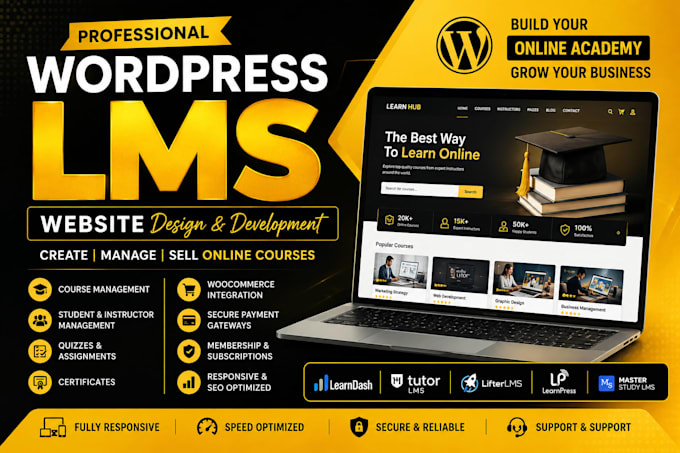 create a professional wordpress lms website with learndash, tutor lms