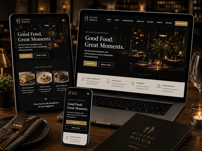 design a modern restaurant website with online menu and booking