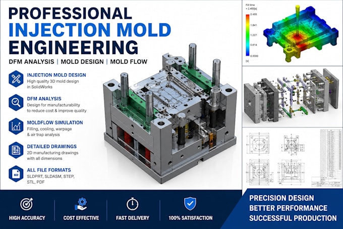 design custom injection molds with complete dfm and moldflow analysis