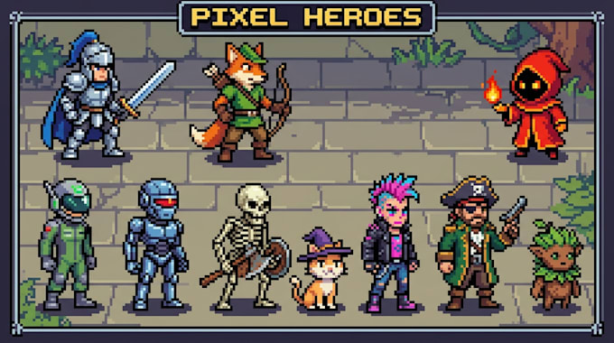 make a pixel art character of all kinds