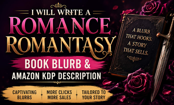 write a romance romantasy book blurb and amazon KDP description