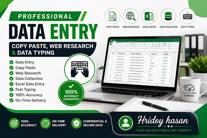 professional data entry, copy paste, web research and data typing
