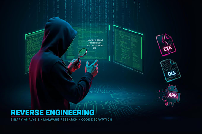 reverse engineer exe, dll, apk, analyze malware and perform binary analysis