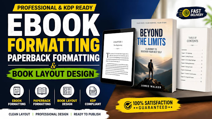 do amazon kdp ebook formatting, paperback formatting and book layout design