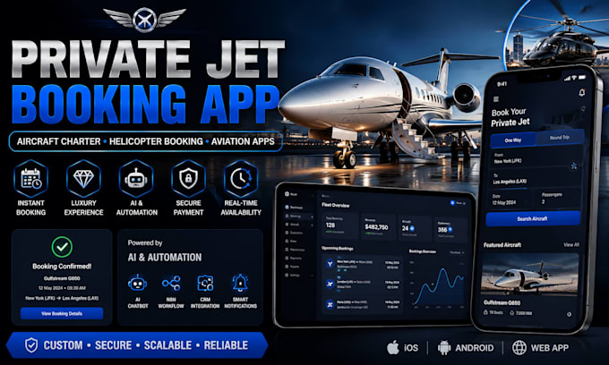 develop private jet booking app aircraft charter and helicopter booking app