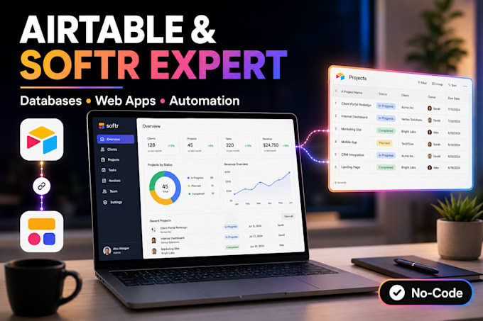 develop airtable softr database portal and dashboard
