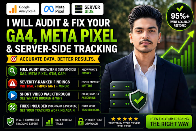 audit and fix ga4, meta pixel, GTM and server side tracking