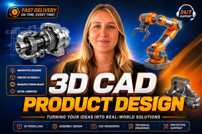 do 3d product design, cad design, 3d cad model, industrial or mechanical design