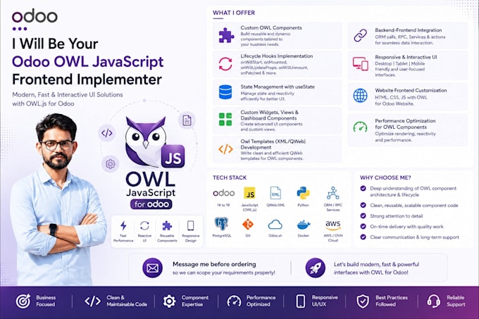 be your odoo owl javascript frontend implementer