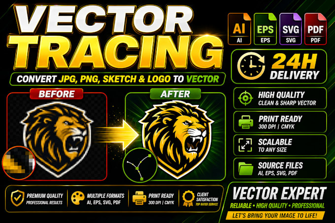 trace your logo to vector ai eps svg PDF in 24 hours