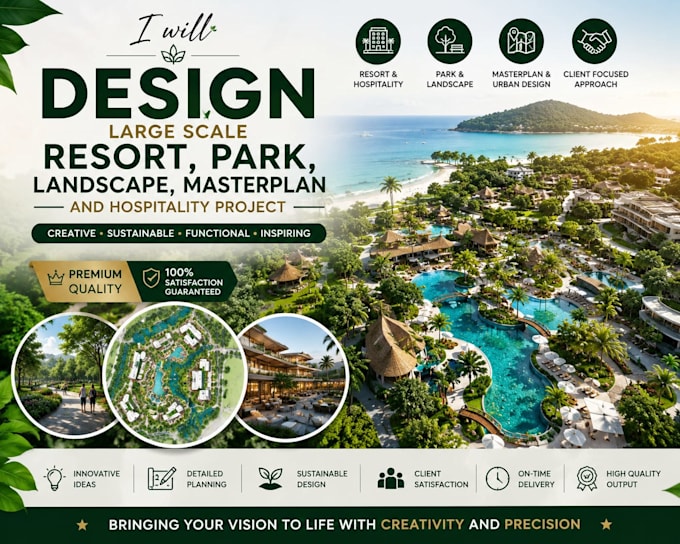 design large scale resort, park, landscape, masterplan and hospitality project