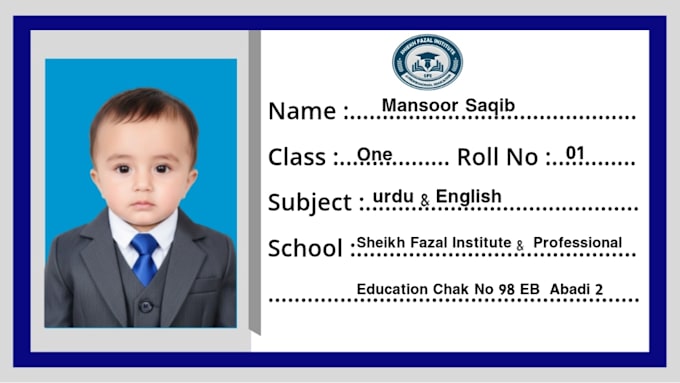 design urdu and english school id card and certificate