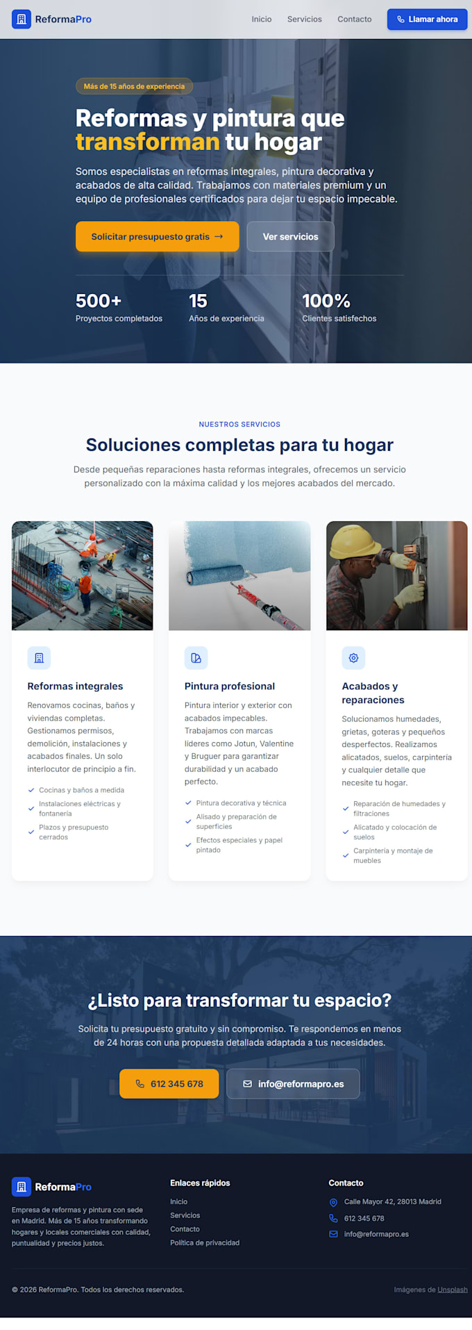 design and develop a modern landing page using tailwind css