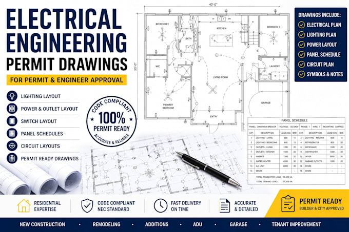 reate electrical permit drawings and power layout plans