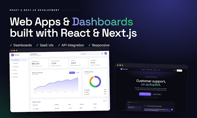 build a react or nextjs web app, dashboard or saas UI