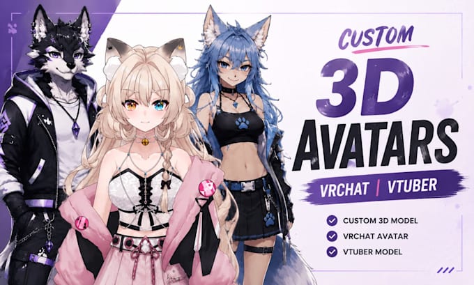 custom 3d vrchat avatar, vtuber model and vrm with rigging, vrchat commission