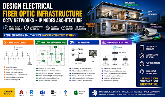 design electrical fiber optic infrastructure cctv networks IP nodes architecture