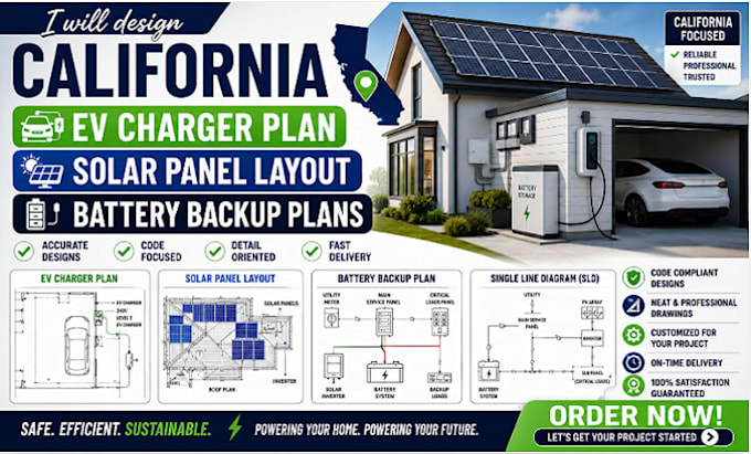 design california ev charger plan solar panel layout battery backup plans