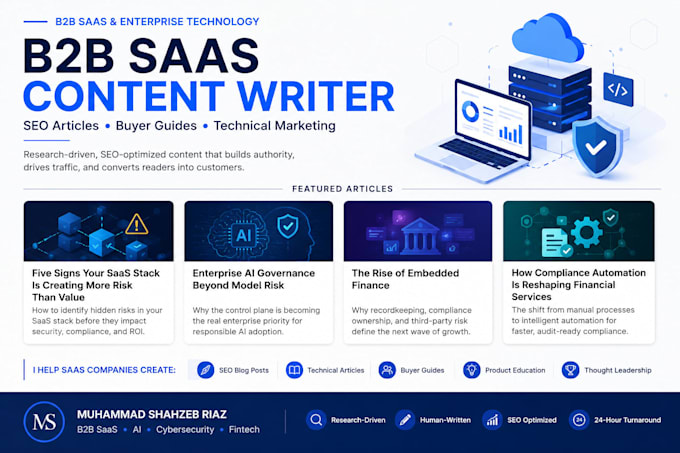 write b2b saas, ai, cybersecurity and fintech SEO blog posts