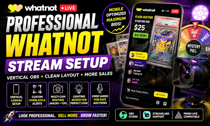 set up your whatnot live auction stream and vertical obs