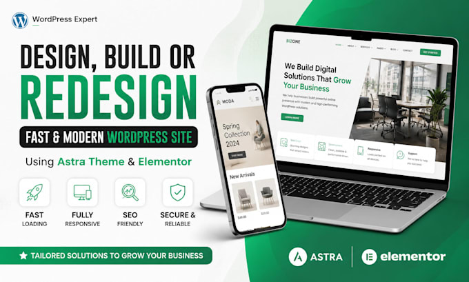 design build or redesign a fast wordpress website using astra theme