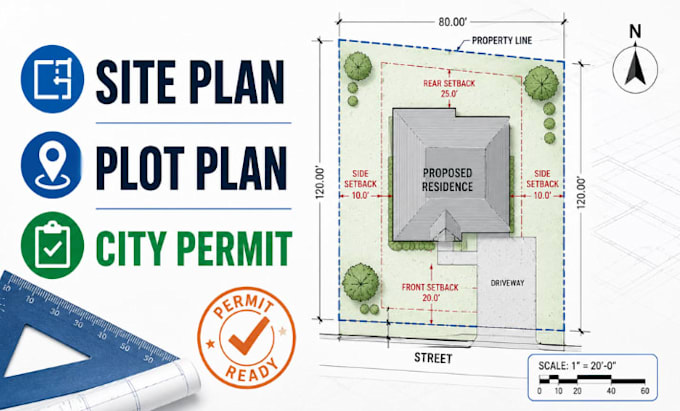 create site plan, plot plan, property layout for city permit drawing