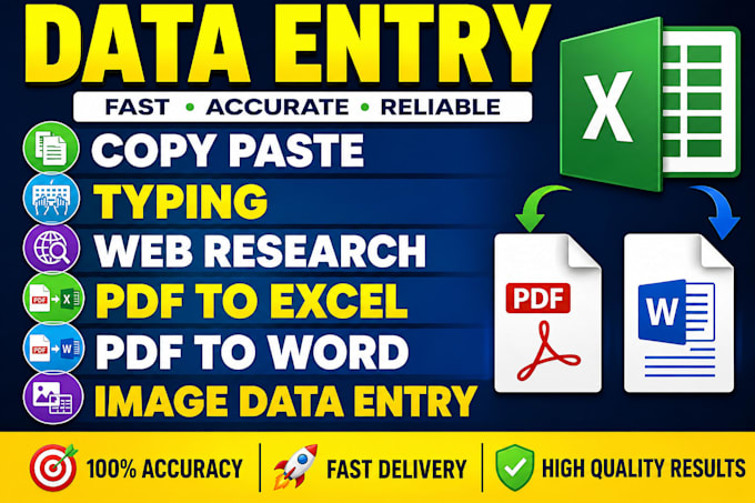 do data entry, excel work,typing and web research accurately