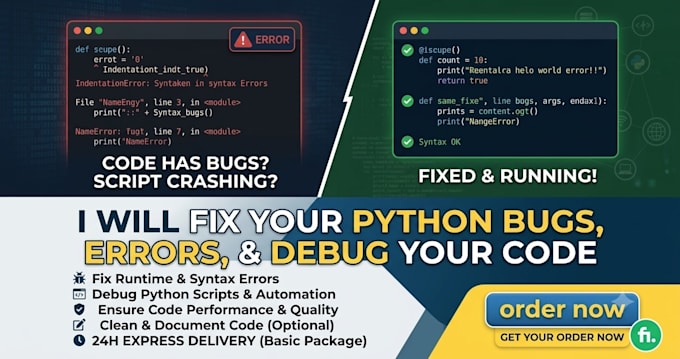 fix python bugs, errors, and debug your code