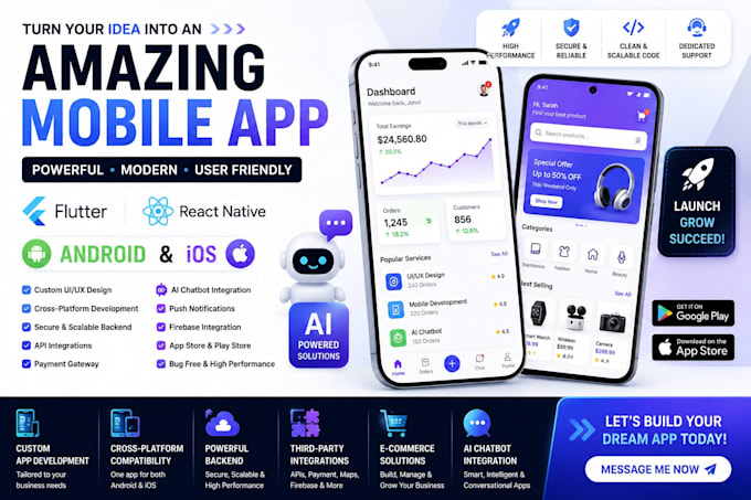 deliver expert mobile app development with flutter, react native