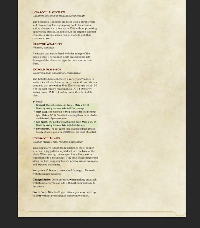 custom 5e compatible magic items