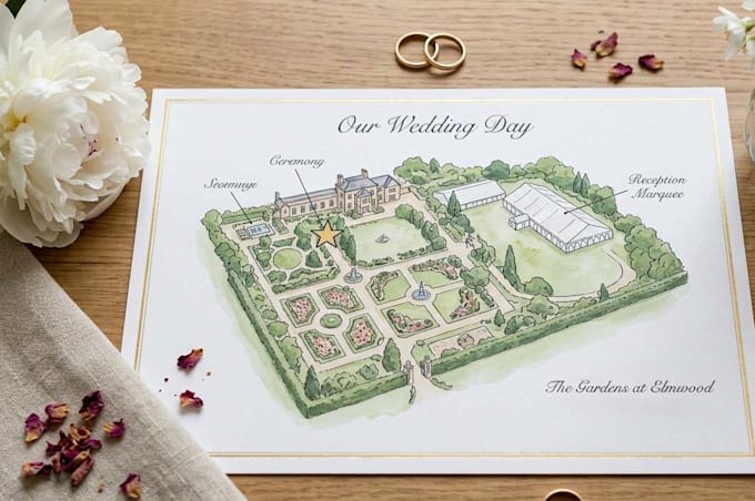design custom wedding and map illustration