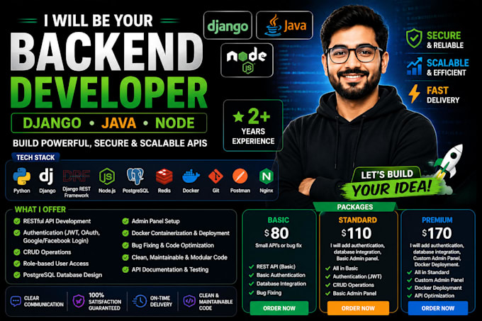 be your backend developer, django, java, node
