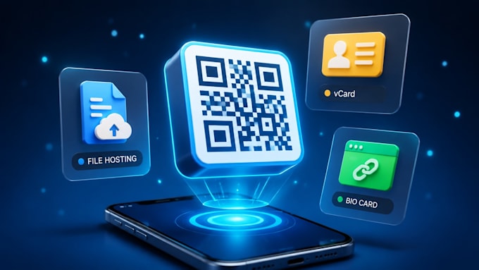 create qr code, host PDF free 3 months, and design vcard