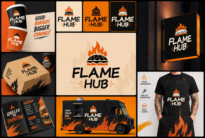 design modern fast food, coffee, restaurant brand identity and packaging kit