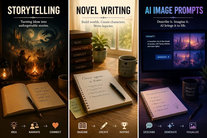create professional ai images prompt for stories, novels