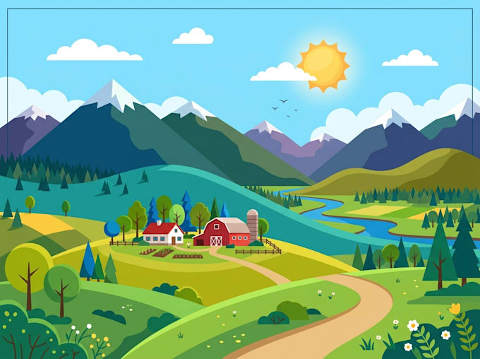 make a vector landscape flat illustration