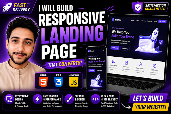 build a responsive HTML CSS landing page website