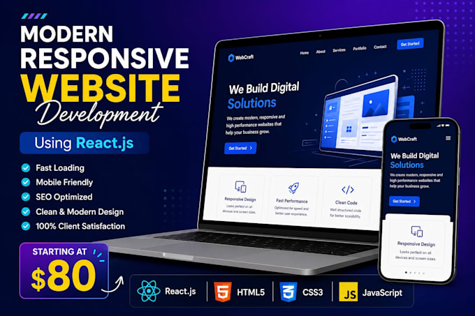build a modern responsive website using react HTML CSS and javascript