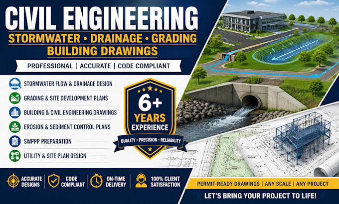 do civil engineering, stormwater flow drainage, grading plan, building drawings
