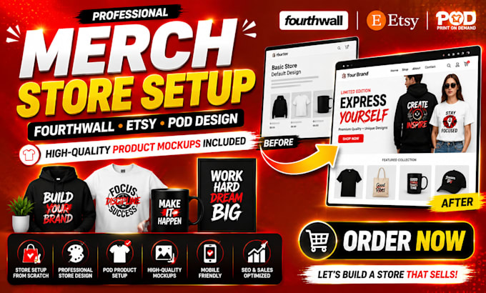 setup fourth wall store design etsy store fourthwall website redesign merch pod