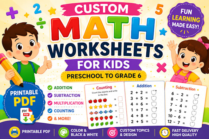design colorful printable math worksheets for kids