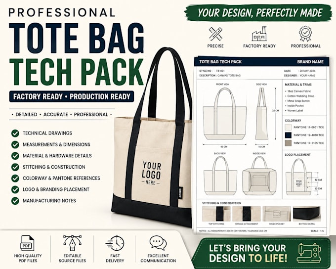 create professional tote bag tech pack for manufacturing