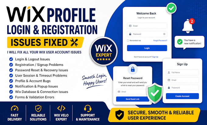 fix wix profile login registration password session notification popup issues