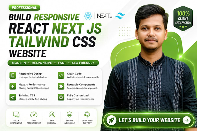 build a responsive react next js tailwind CSS website