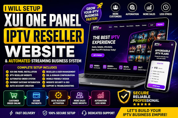 setup xui one panel business website, streaming service, reseller panel
