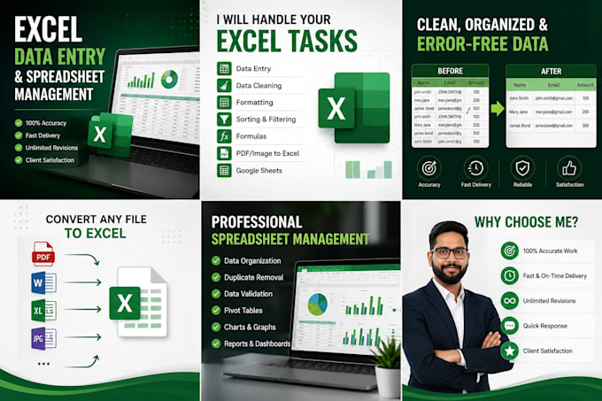 do excel data entry, data cleaning, excel formatting