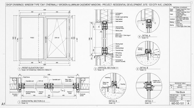 draft shop drawings for window, door, furniture, millwork and casework
