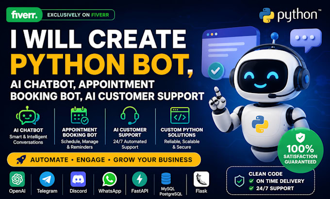 create python bot, ai chatbot, appointment booking bot, ai customer support bot