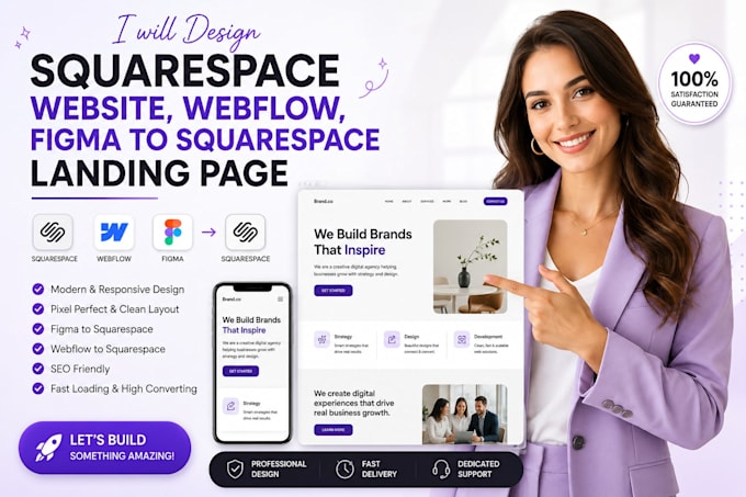 design squarespace website, webflow, figma to squarespace landing page