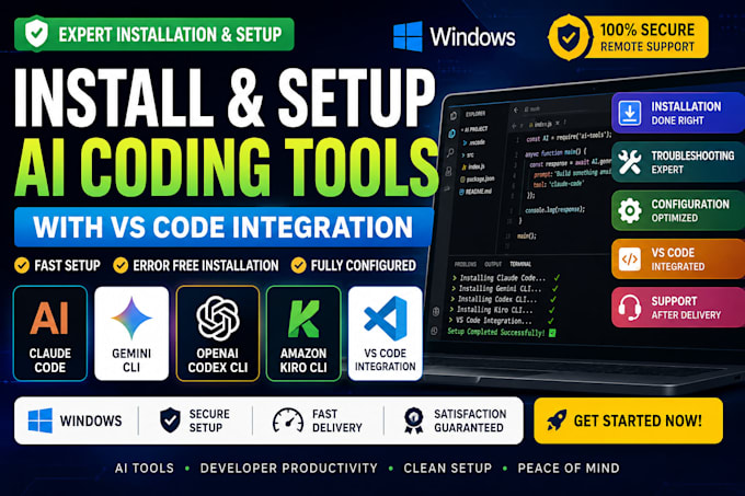 install and setup openai, claude code, gemini cli, amazon kiro cli and vs code